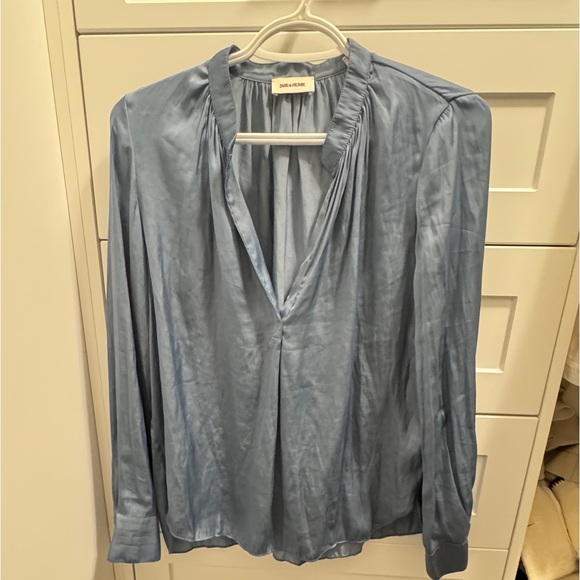 New Zadig & Voltaire Tink band-collar satin blouse blue XS - Picture 2 of 6